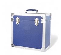 Steepletone 12" Vinyl Record Storage Box Case, with Carry Handle, Faux Leather Finish with Metal Edge, Holds up to 45 LP's (Navy Blue)