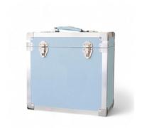 Steepletone 12" Vinyl Record Storage Box Case, with Carry Handle, Faux Leather Finish with Metal Edge, Holds up to 45 LP's (Light Blue)