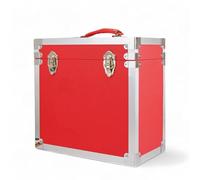 Steepletone 12" Vinyl Record Storage Box Case, with Carry Handle, Faux Leather Finish with Metal Edge, Holds up to 45 LP's (Red)