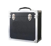 Steepletone 12" Vinyl Record Storage Box Case, with Carry Handle, Faux Leather Finish with Metal Edge, Holds up to 45 LP's (Black)