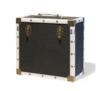 Steepletone 12" Vinyl Record Storage Box Case, with Carry Handle, Luxury Fabric and Leather Finish, Holds up to 45 LP's (Black Cloth & White Leather)