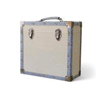 Steepletone 12" Vinyl Record Storage Box Case, with Carry Handle, Luxury Fabric and Leather Finish, Holds up to 45 LP's (Cream Cloth & Grey Leather)