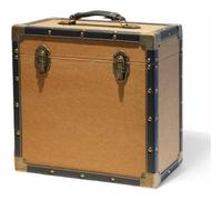 Steepletone 12" Vinyl Record Storage Box Case, with Carry Handle, Luxury Fabric and Leather Finish, Holds up to 45 LP's (Tan Cloth & Black Leather)