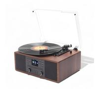 Steepletone Austin Music Centre with Vinyl Record Player, CD Player, DAB+ Radio, Internet Radio & MP3 USB/SD ENCODING Compact Music Centre, Bluetooth, AUX, Full Function Remote Control. Wood Effect