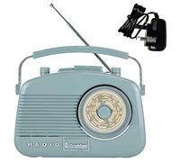 Steepletone Baby Brighton-BT. COMPACT Retro Radio + BLUETOOTH, SPEAKER. Rotary FM Radio, Shabby Chic Nostalgic, 1950s Style, Mains Electric, Battery, Phone Link (Mains Adapter Included) (Pastel Grey)