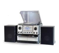 Steepletone BOSTON 5 in 1 Music Centre, Bluetooth Vinyl Record Player, Turntable with CD, Cassette, FM Radio and Aux in, USB MP3 playback & Encoding, Remote Control, with Standalone Stereo Speakers