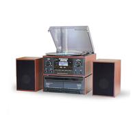 Steepletone BOSTON Black 5 in 1 Music Centre, Bluetooth Vinyl Record Player, Turntable with CD, Cassette, FM Radio and Aux in, USB MP3 playback & Encoding, Remote Control, Standalone Stereo Speakers