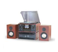 Steepletone HOUSTON Black 6 in 1 Music Centre, Bluetooth Vinyl Record Player, Turntable with CD, Cassette, DAB+ / FM Radio, USB MP3 playback & Encoding, Remote Control, WIRELESS Stereo Speakers