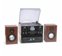 Steepletone HOUSTON XP Black 6 in 1 Music Centre, Bluetooth Vinyl Record Player, Turntable with CD, Cassette, DAB+ / FM Radio, USB MP3 playback & Encoding, NEW 25Watt High Power Wireless Speakers