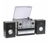 Steepletone HOUSTON XP Silver 6 in 1 Music Centre, Bluetooth Vinyl Record Player, Turntable with CD, Cassette, DAB+ / FM Radio, USB MP3 playback & Encoding, NEW 25Watt High Power Wireless Speakers