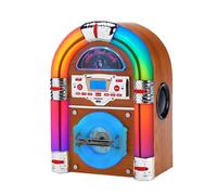Steepletone Jive Rock Sixty XP LIGHT Wood, Table Top Mini CD Jukebox & Bluetooth Playback, Multi COLOUR CHANGING Light Tubes. FM Radio, Mains Electric, Earphone, Remote Control. Music Streaming