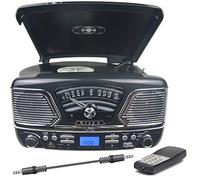 Steepletone R4 (DTL Version) Retro American Diner Style Music Centre, CD Player, Record Player, FM Radio, MP3 RECORDING: USB/SD - 25 watt PMPO, AUX IN/OUT, Headphone Socket (High Gloss Black)
