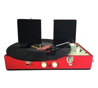 Steepletone SRP030S Attaché Briefcase Retro Style Vinyl Record Player Turntable with Built In Amplifier, 2 Detachable Speakers for Real Stereo Sound, Aux In connection for Smart phones, Tablets (Red)