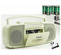 Steepletone STEREO Cassette Tape Recorder (inc BATTERIES + Mains Electric Lead) MW AM/FM Radio, Tape Player with recording facility, Built-In Speakers, MIC In, Carry Handle. Inc: Earphones (Beige)
