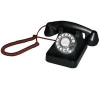 Steepletone STP121 Telephone - Black Retro 1940s Style Desk Phone with Working Rotary Dial and Brown Fabric Cord