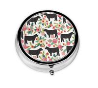 Steer Floral Print Mini Metal Pill Box 2.0x2.0x0.7 in Round Travel Medicine Pill Organizer Box for Purse Pocket