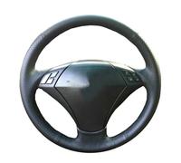 Steering Hood DIY Black Genuine Leather Hand-Stitched Car Steering Wheel Cover For BMW 530 523 523li 525 520li 535 545i E60 Wheel Cover(White Thread)
