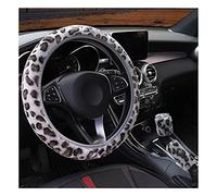 Steering Wheel Cover 3Pcs Universal Steering-wheel Plush Leopard Car Steering Wheel Covers Winter Fur Hand Brake Gear Set Interior Accessories(1)