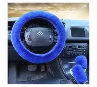 Steering Wheel Cover Artificial Rabbit Fur Car Steering Wheel Cover Warm Winter Car Handbrake Shift Cover Three-piece Set Heating Steering Wheel 38cm(Royal blue)