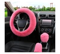 Steering Wheel Cover Artificial Rabbit Fur Car Steering Wheel Cover Warm Winter Car Handbrake Shift Cover Three-piece Set Heating Steering Wheel 38cm(Pink)
