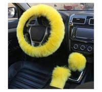 Steering Wheel Cover Artificial Rabbit Fur Car Steering Wheel Cover Warm Winter Car Handbrake Shift Cover Three-piece Set Heating Steering Wheel 38cm(Yellow)