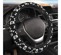 Steering Wheel Cover Dog Bones Pug Black 38cm Universal