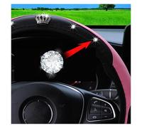 Steering Wheel Cover For 3 Piece Pu Leather Embroidered Crown Diamond Car Without Inner Ring Steering Wheel Cover Handbrake Cover Handle Cover(Grey)