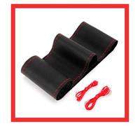 Steering Wheel Cover for Cars 15 Inch/38 cm Car Steering Wheel Cover Artificial Leather Braid On The Steering Wheel Of With Needle And Thread Accessories Car Steering Wheel(Black red thread8)