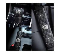 Steering Wheel Cover for Cars 38CM Universal PU Leather Car Steering Wheel Cover Diamond Blingbling Crystal Seat Belt Crystal Crown Accessories Black Car Steering Wheel(Three piece suit)