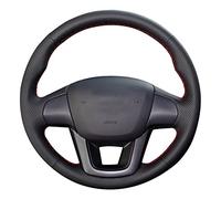 Steering Wheel Cover For KIA For RIO 2011 2012 2013 2014 Hand-stitched Black Artificial Leather Car Steering Wheel Covers Car accessories Universal Steering Wheel Cover (Color : White Thread)