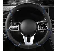 Steering Wheel Cover for Kia Rio 2011-2017, Anti-Slip Diamond Pattern Microfiber Leather Breathable Protector (1 Pack),Black-Blue-O Shape