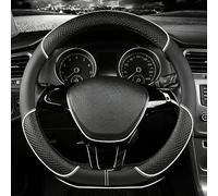 Steering Wheel Cover for Kia Rio 2016-2023, Anti-Slip Diamond Pattern Microfiber Leather Breathable Protector (1 Pack),Black-White-D Shape