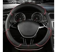 Steering Wheel Cover for Kia Rio 2017-2023, Anti-Slip Diamond Pattern Microfiber Leather Breathable Protector (1 Pack),Black-Red-D Shape