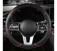 Steering Wheel Cover for Kia Rio 2017-2023, Anti-Slip Diamond Pattern Microfiber Leather Breathable Protector (1 Pack),Black-Red-O Shape