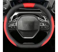 Steering wheel cover for Peugeot 2008 2015-2025 2026, steering wheel protector microfiber leather automotive accessories anti-slip breathable skin-touching,Black and Red