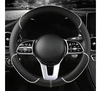 Steering Wheel Cover for Seat Ibiza Ⅴ 6F 2021 2022 2023 2024 2025 2026, Anti-Slip Diamond Pattern Microfiber Leather Breathable Protector (1 Pack),Black-White-O Shape