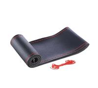 Steering Wheel Cover Genuine Leather Car Steering Wheel Cover With Needles Thread DIY Braid 37 38cm Anti-Slip Cowhide Steer Wheel Protector(Hole Black red)