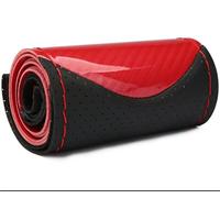 Steering Wheel Cover Soft Carbon Fiber Leather Braid On The Steering-wheel Of Car With Needle And Thread Wheel Cover Protector(Red Thread)