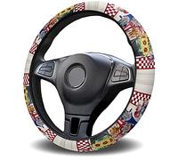 Steering Wheel Cover Sunflower Gnomes Red White Check Plaid Protective Cover Decoration Universal Protector Anti-Slip Steering Wheel Protector For Auto Truck Car Accessories 38CM