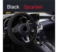 Steering Wheel Cover Universal 38CM 1/3 Pcs Ice Silk Steering Wheel Cover Gear Handbrake Covers Wear-resistant Anti-slip Car Interior Accessories(Black 3pcs)