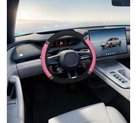 Steering Wheel Cover with Rhinestones, 15 IN Universal Sparkly Crystal Diamond Wheel Accessories, Embroidered Elastic Anti-Slip Leather Car Steering Wheel Protector for Women Men (Pink)
