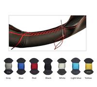 Steering Wheel Covers Anti-Slip Hand-stitched Black Artificial Leather Car Steering Wheel Cover for Seat for Ibiza 6L for leon 2007 2008(Blue Red thread)