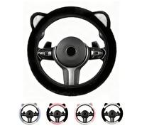 Steering Wheel Covers, Fluffy Steering Wheel Cover, Winter Warm Steering Wheel Protector with Cat Ears, 37-38cm /14.5-15inch for Most Cars (Black)