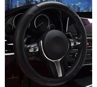 Steering Wheel Covers for Ford Fiesta 2005 2006 2007 2008 2009 2010 2011 2012 2013 2014 2015 2016 2017, Carbon Fibre Leather Elastic Steering Wheel Protector Anti-Slip Car Accessories,Black