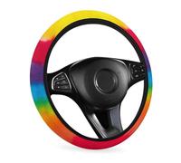 Steering Wheel Covers for Women Men Red Yellow Blue Green Colorful Tie Dye Cloth Universal 15 inch
