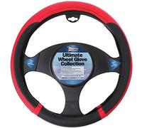 Steering Wheel Glove Cover Black And Red Leather Look Universal 37-39cm