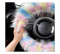 Steering Wheel Grip Fuzzy Steering Wheel Cover Cute Fluffy With Rainbow Furry Handbrake & Gear Shift Fur Decor