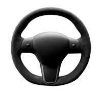 Steering Wheel Handle Cover DIY Black Hand Stitch Suede Car Steering Wheel Braid Cover Fit For Tesla ForModel Y/Model 3 Auto Interior Accessories(Red Thread)