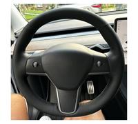 Steering Wheel Handle Cover For Tesla For Model 3 For Model Y Non-Slip Breathable Microfiber Leather Car Interior Accessories Hand Sewn Steering Wheel Cover On Wrap(Red Thread)