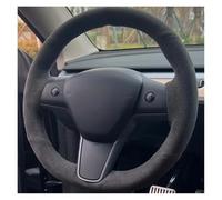 Steering Wheel Handle Cover Genuine Leather Suede Car Steering Wheel Cover For Tesla For Model 3 2017 2018 2019 2020 Hand-Stitched Black(Red Thread)